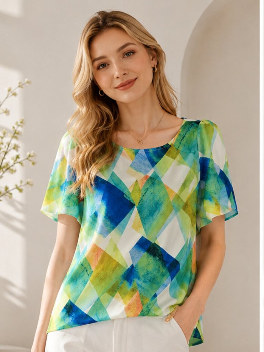Colorful Geometric Print Blouse
